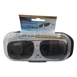 Polar Optics ClipOn Sunglasses Polarized Gray Rectangle Lenses 56 Rec 24 GM